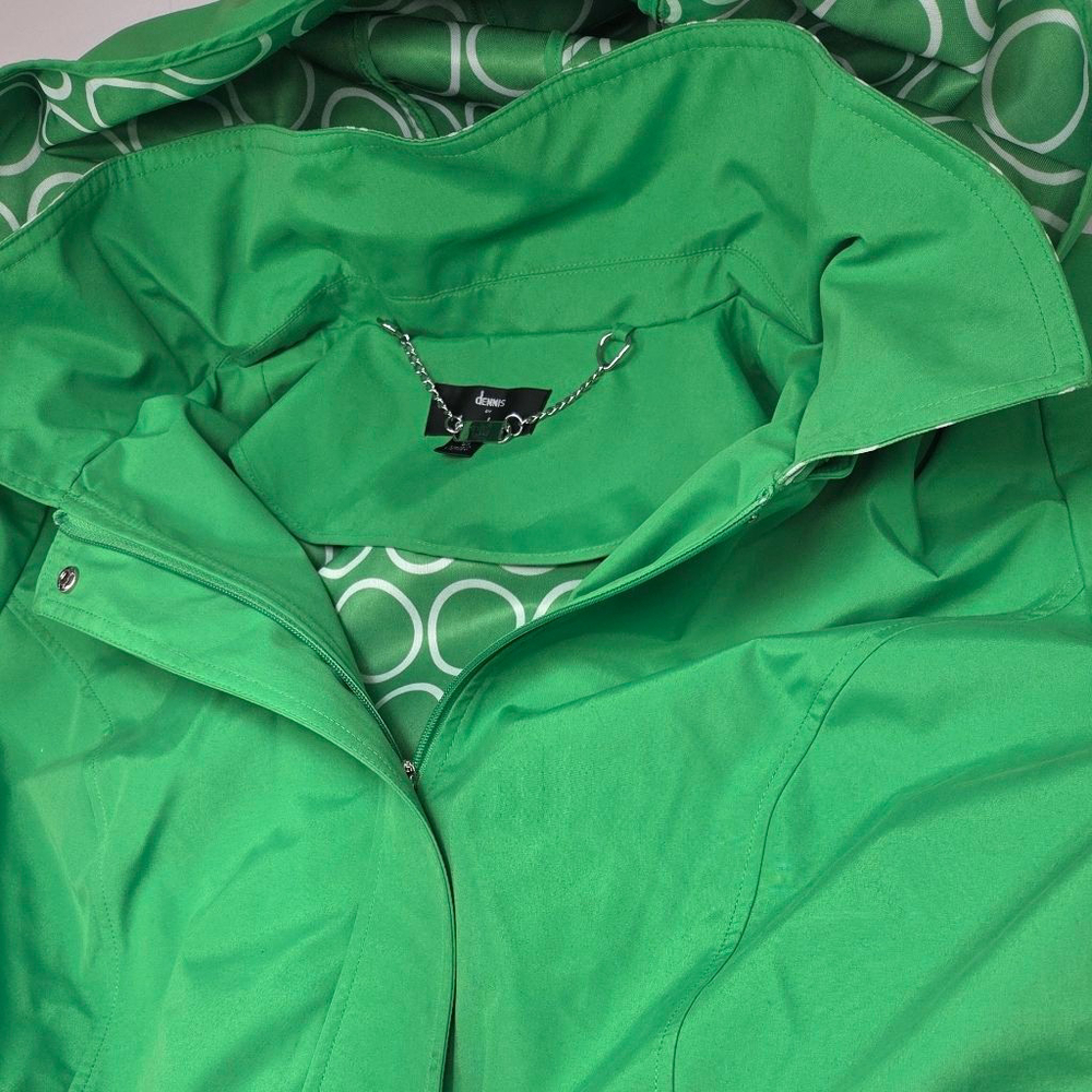 Women's Dennis Basso Green Trench Coat 2X with White Pattern Lining - Picture 3 of 11